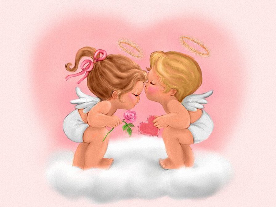 Детские картинки "Влюблённые ангелочки" - ангелочки, детские картинки - оригинал