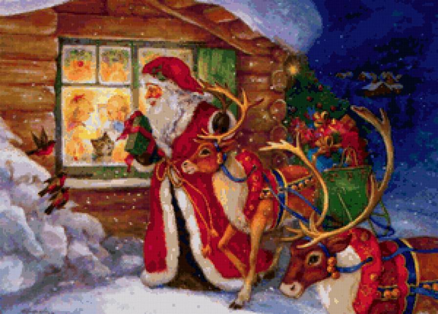 У окна - окно, новый год, праздник, олени, дед мороз, новогодняя - предпросмотр