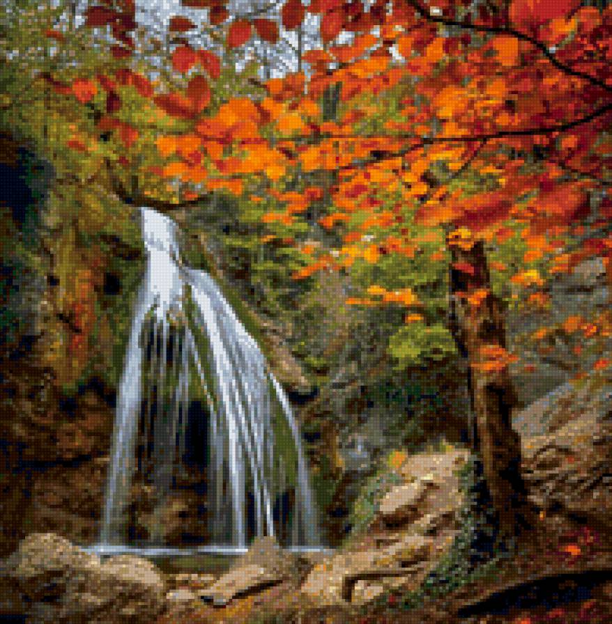 Сочная осень - осень, красота, пейзаж, природа, водопад - предпросмотр