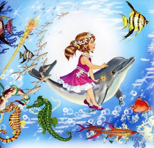 Девочка на дельфине - детям, девочка, рыбки, дельфин, сказка - оригинал
