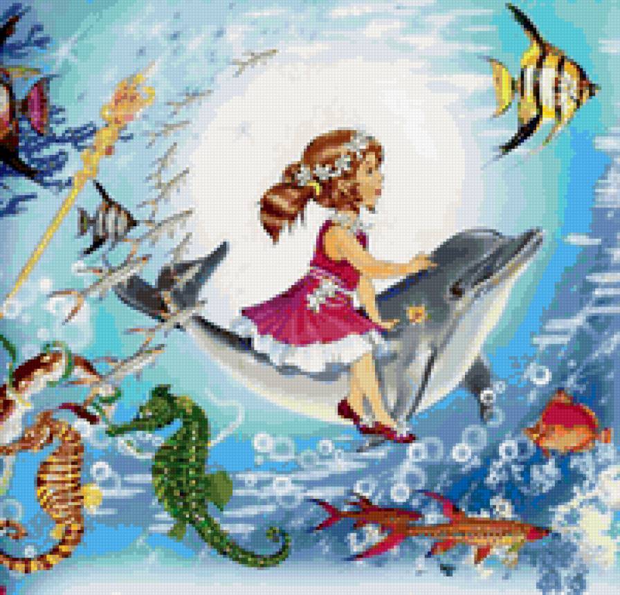 Девочка на дельфине - девочка, детям, сказка, рыбки, дельфин - предпросмотр