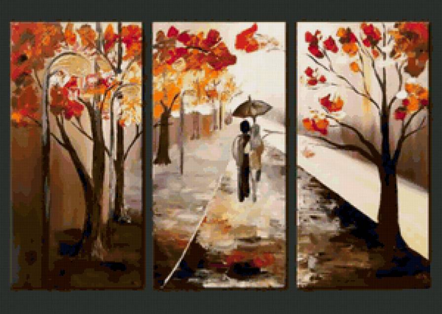 Осень триптих - осень, люди, триптих, улица, пейзаж - предпросмотр