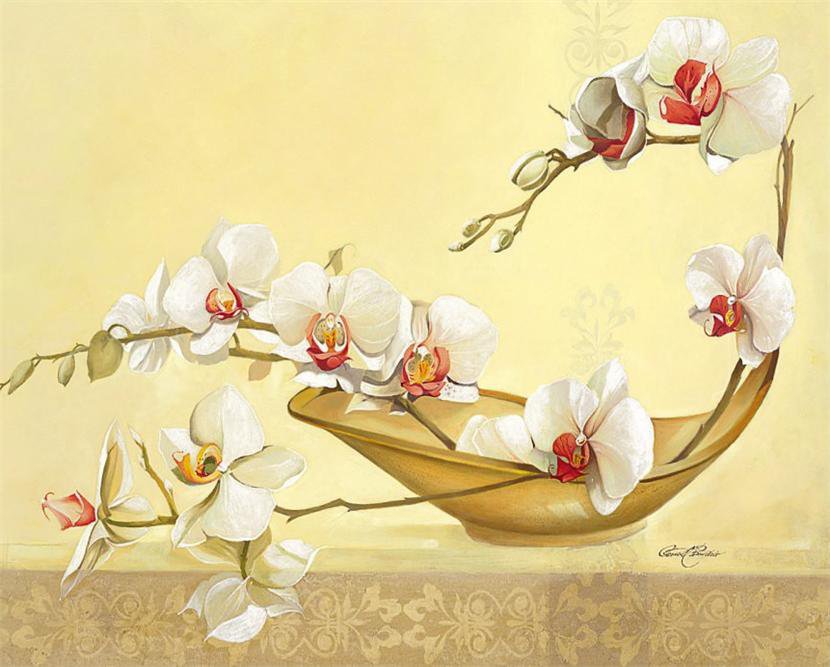 Орхидеи - цветы, живопись, декор - оригинал
