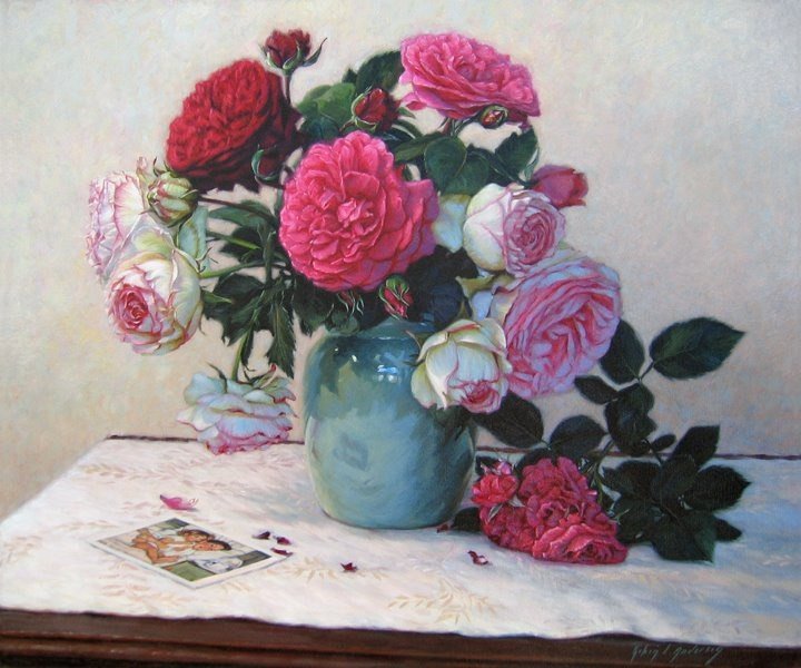 Робин Андерсон - натюрморты, букеты, вазы, красота, цветы, розы и пионы - оригинал