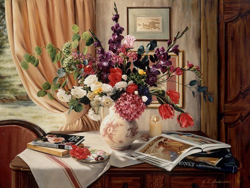 Робин Андерсон - цветы, розы и пионы, вазы, красота, букеты, натюрморты - оригинал