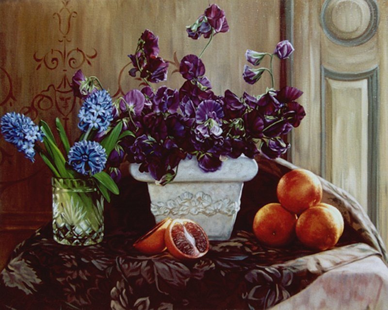 Робин Андерсон - натюрморты, цветы, розы и пионы, букеты, красота, апельсины, вазы - оригинал