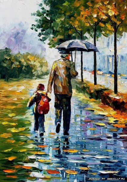 Леонид Афремов - парк, дождь, осень, природа, город, сын, папа, аллея - оригинал