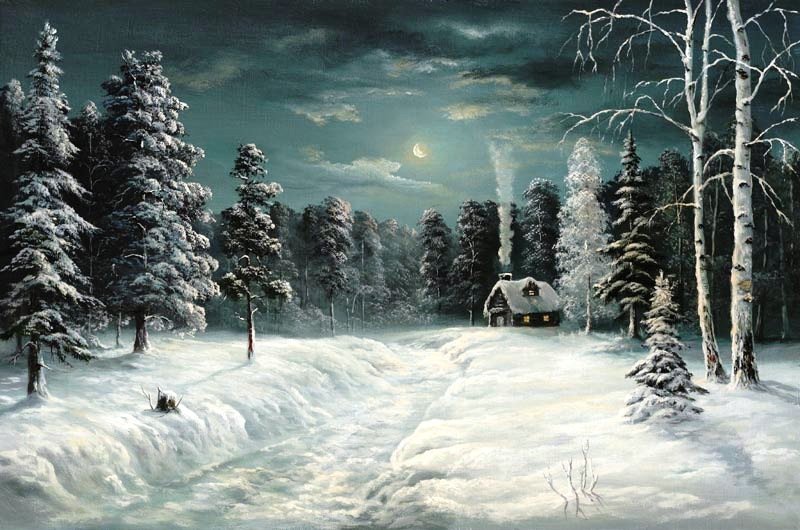 Зимний пейзаж - дом, снег, зима, лес - оригинал
