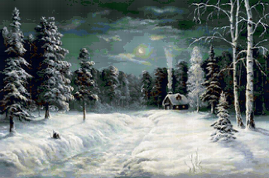 Зимний пейзаж - лес, снег, зима, дом - предпросмотр