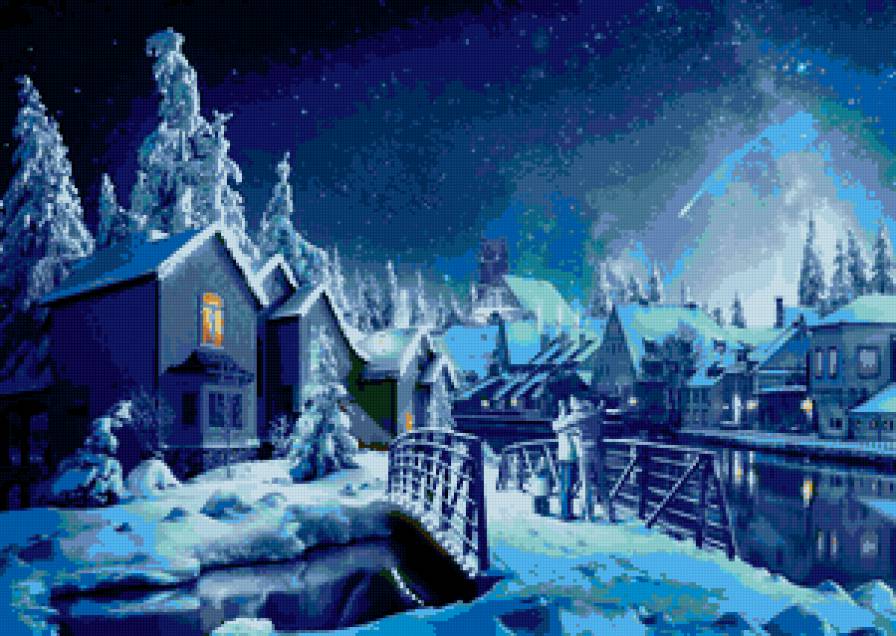 Падающая звезда - звезда, семья, ночь, рождество, снег, зима - предпросмотр