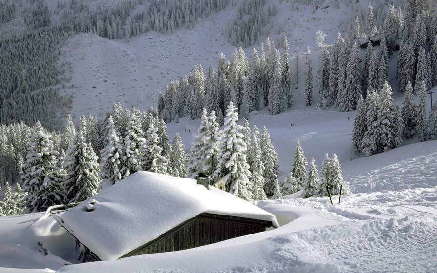 Домик в горах - природа, зима - оригинал