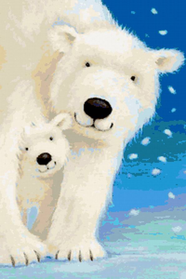 Рядом с мамочкой - белые медведи, рядом с мамочкой, белый мишка, bears, медвежата - предпросмотр