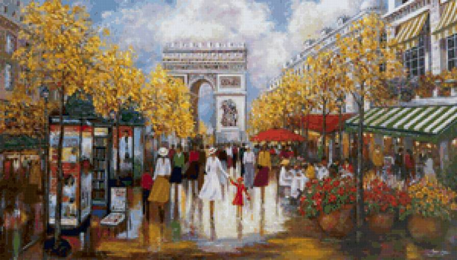 Осенний Париж - живопись, городской пейзаж - предпросмотр