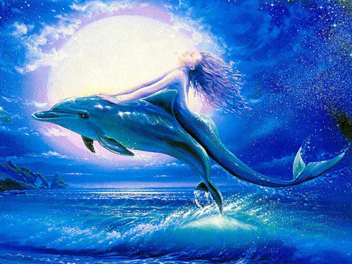 русалка и дельфин - русалка и дельфин луна - оригинал