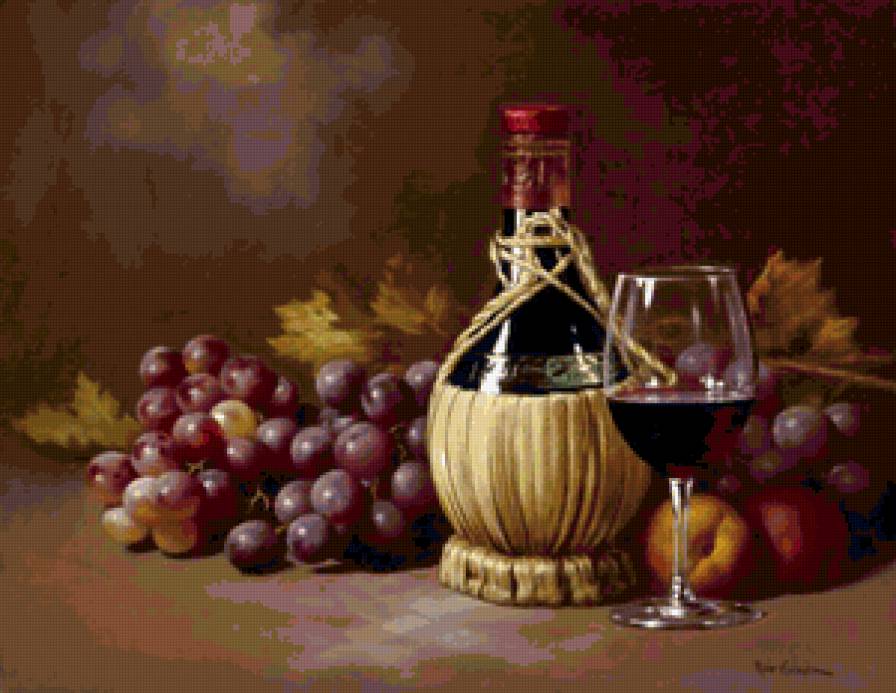 Rino Gonzalez - натюрморт фрукты и красное вино - rino gonzalez, фрукты, красное вино, натюрморт - предпросмотр