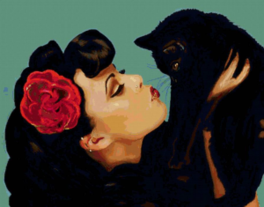 девушка и черная кошка - девушка, кошка - предпросмотр