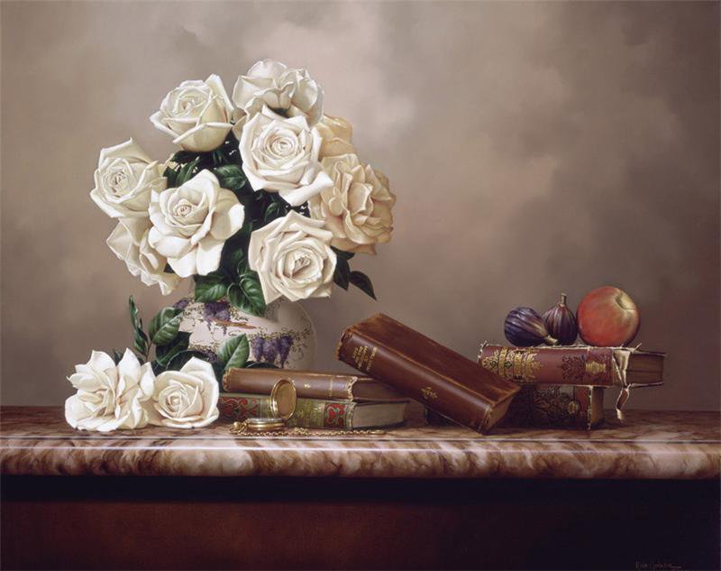 Rino Gonzalez - натюрморт с белыми розами - цветы, rino gonzalez, натюрморт - оригинал