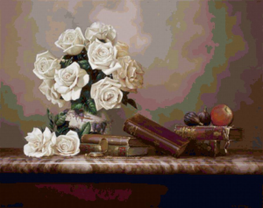 Rino Gonzalez - натюрморт с белыми розами - цветы, натюрморт, rino gonzalez - предпросмотр