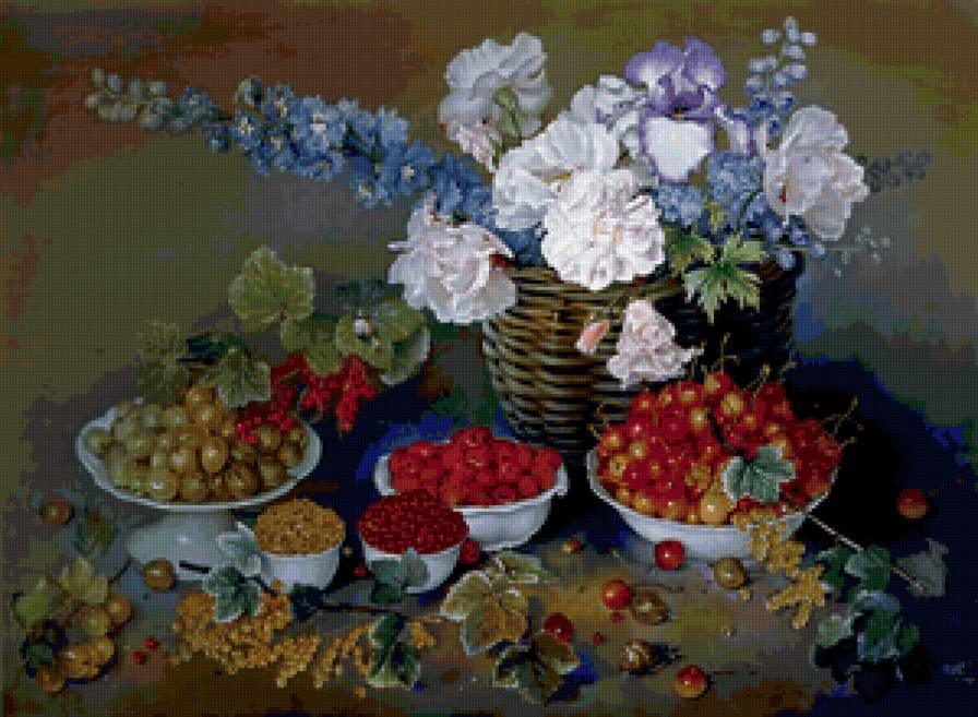 SMALL FRUITS OF SUMMER Oil on canvas - натюрморт, фрукты, oil on canvas, small fruits of summer, цветы - предпросмотр