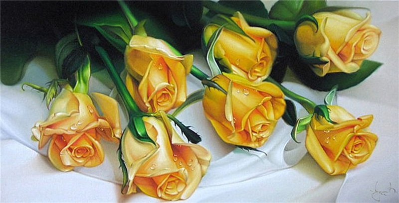 Желтые розы - розы, букет, картина - оригинал