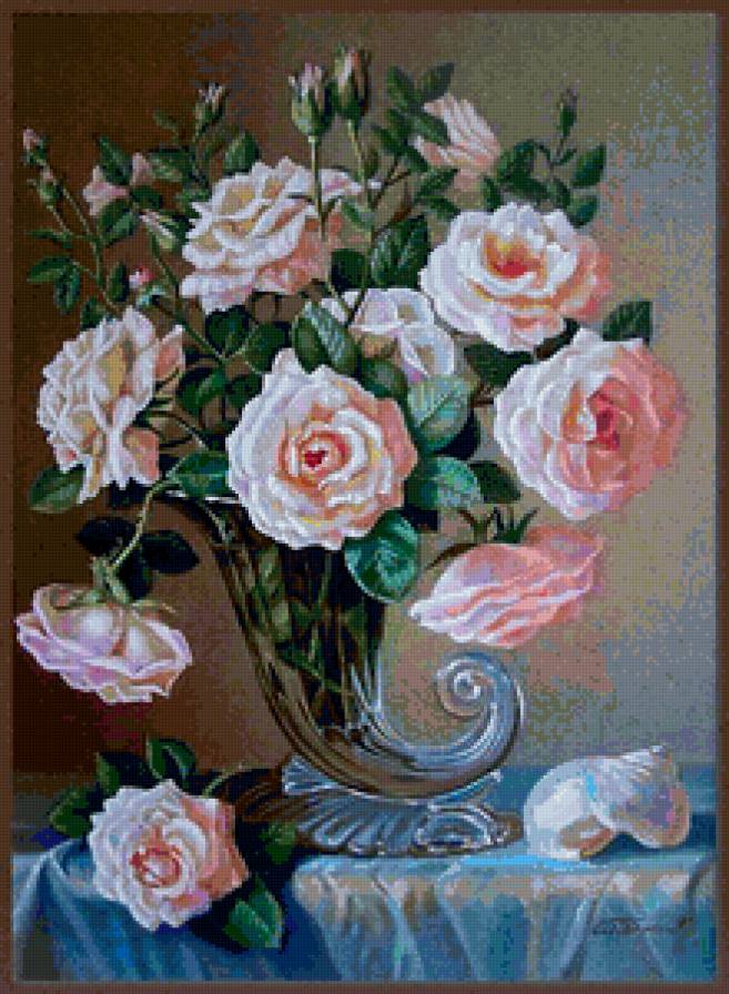 Розовые розы - картина, букет, розы - предпросмотр