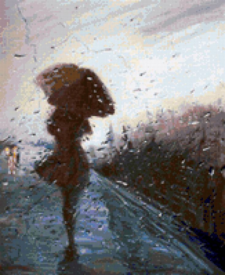 Под дождем - девушка, дождь, дорога - предпросмотр