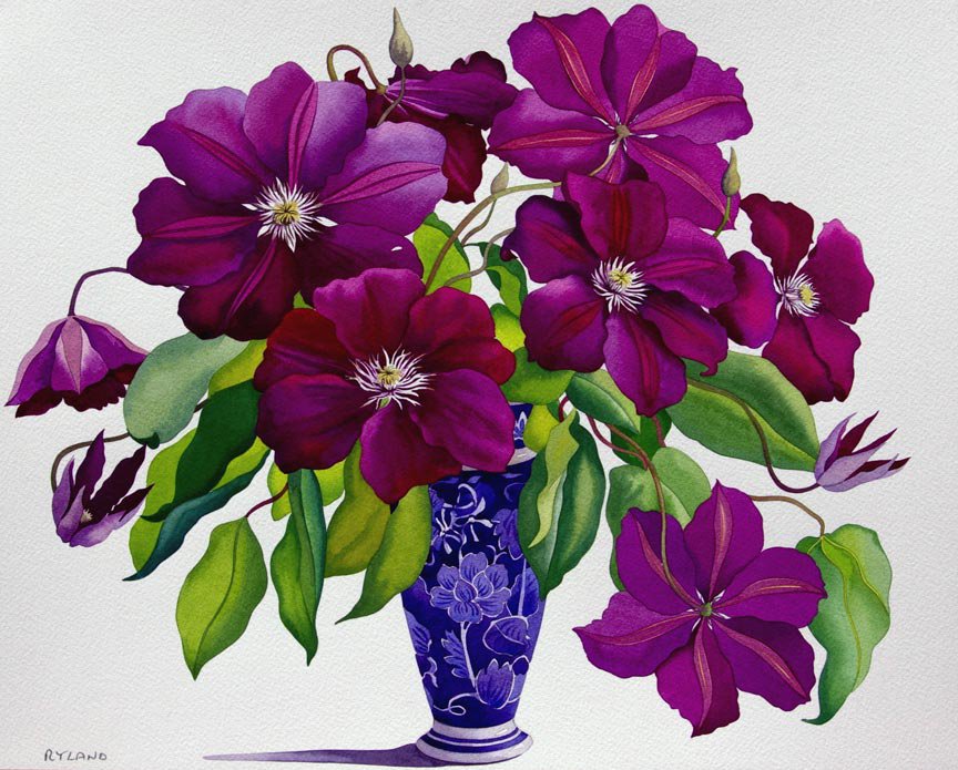 цветы - живопись, растения, букет, ваза, цветок, картина - оригинал