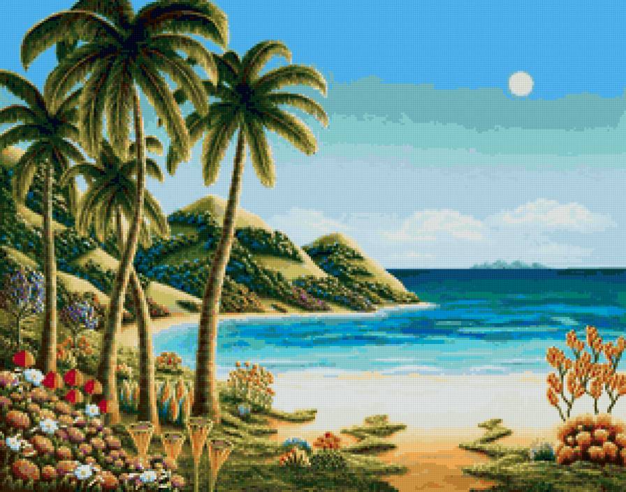 остров - пальмы, пейзаж, фентези, картина, природа - предпросмотр