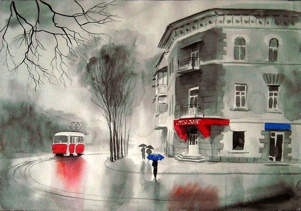Дождь - дождь, город, трамвай - оригинал