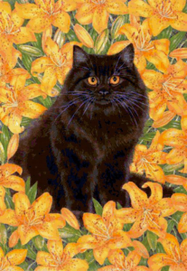 Кошечка "Лилия" - животные, кот, цветы, кошка - предпросмотр