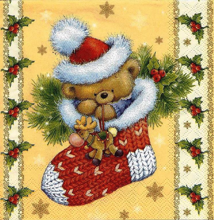 Рождественская - деткам, новый год, мишка, подарок, сапожок, рождество, медвежата - оригинал