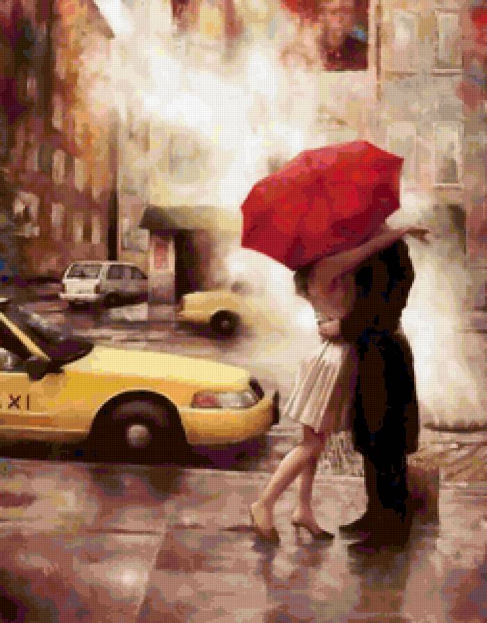 зонтик - город, такси, пара, зонт - предпросмотр