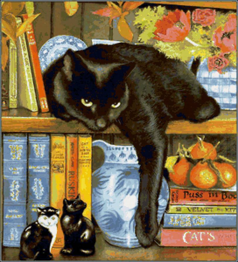 Библиотекарь - книги, животные, кот, кошка - предпросмотр