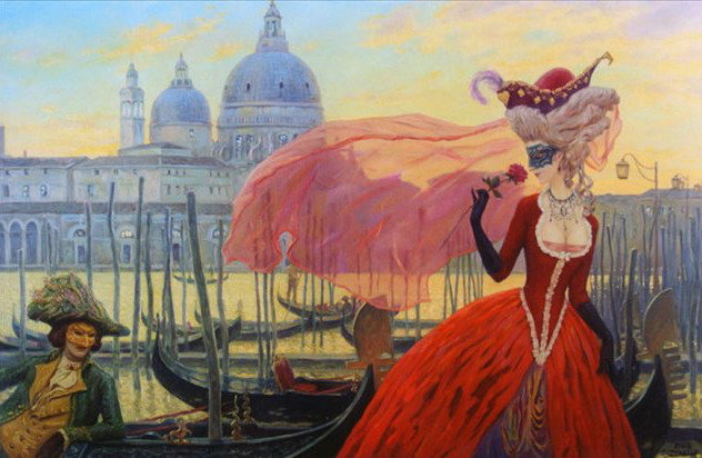 Венецианское свидание - маска, город, пара, мужчина, романтика, женщина, венеция - оригинал