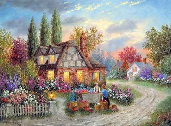 Милый домик - дом, сельский пейзаж, сад - оригинал