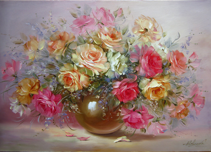 нежность - цветы, букет, розы, ваза - оригинал