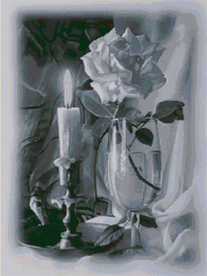 Роза и свеча - натюрморт, свеча, монохром, роза - предпросмотр