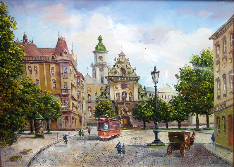 Старый Львов - город, улица, ретро, карета - оригинал