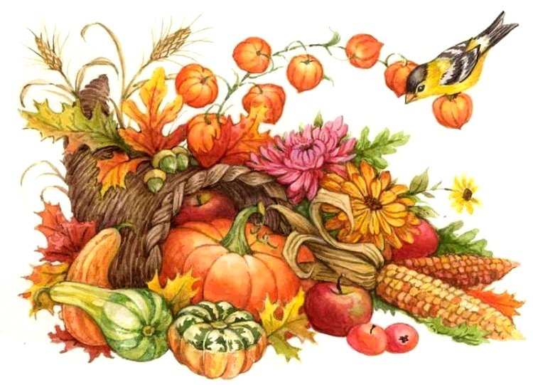 дары осени - корзина, цветы, птица, овощи - оригинал
