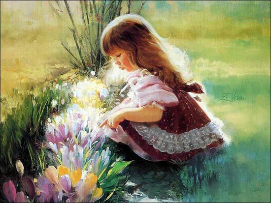 девочка - цветы, дети, живопись - оригинал