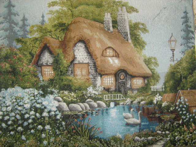Домик - дом, картина, лебеди - оригинал