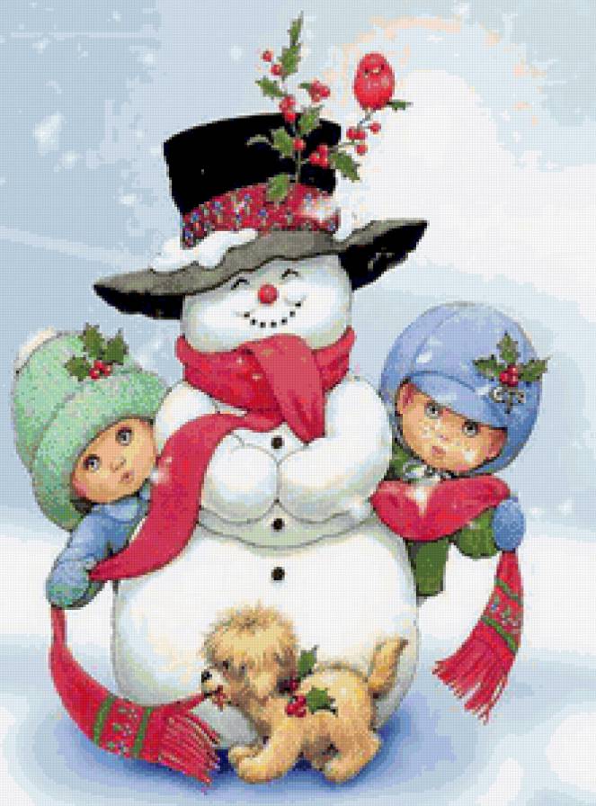 С новым годом! - детское, снеговик, зима, дети - предпросмотр