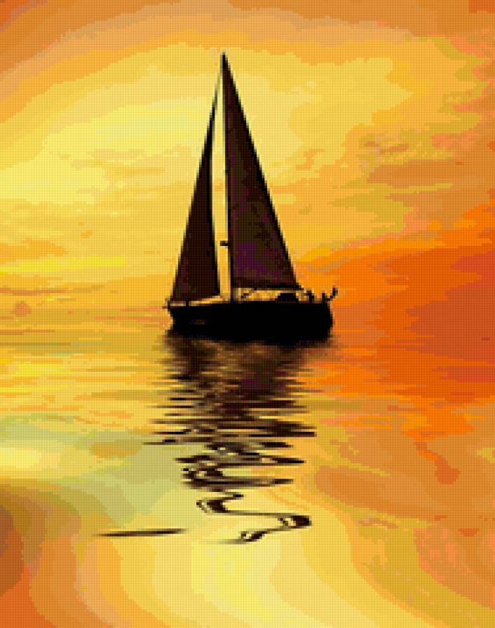 Лодочка - закат, лодка, пейзаж, море - предпросмотр