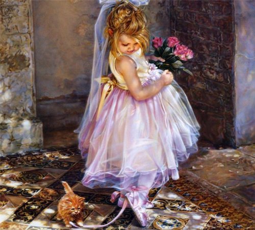 Маленькая балерина - кошка, дети, цветы, животное, девочка - оригинал