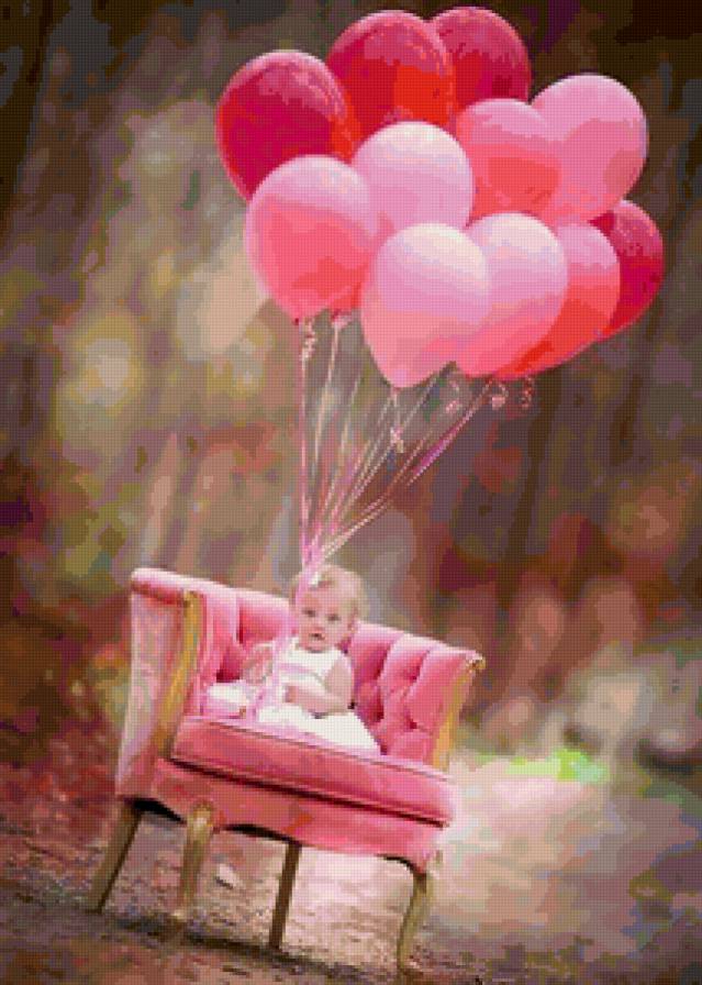 Малыш в розовом - малыш, девочка, святое, шарики, ангелы, ребенок, красота - предпросмотр