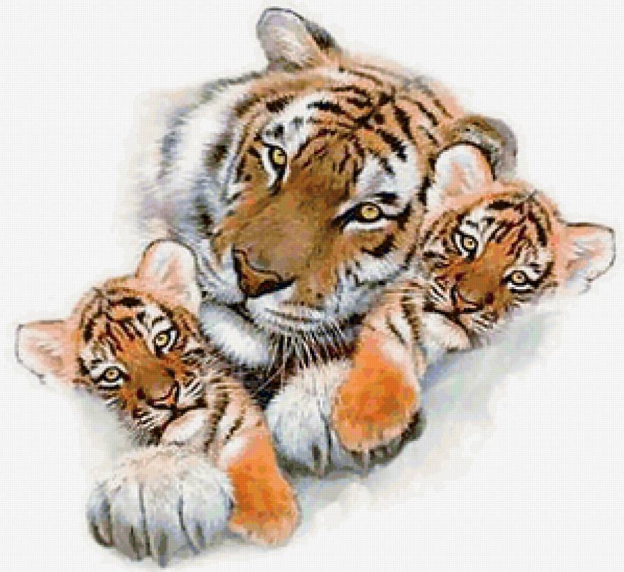 Тигрица с тигрятами - животные, большие кошки, природа, тигр, хищники - предпросмотр