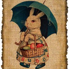 Схема вышивки «кролик с корзинкой и зонтом»