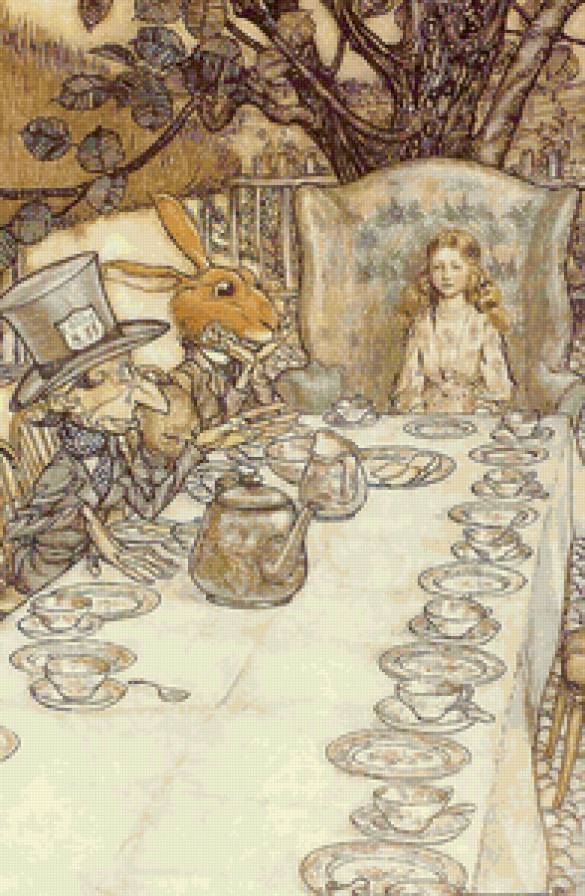 Безумное чаепитие рэкхем - мартовский заяц, алиса в стране чудес, сказки, чаепитие, шляпник - предпросмотр