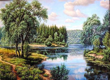 Красота природы - облака, красота природы, пейзаж, березки, лето, лес, озеро - оригинал