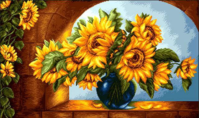 Подсолнухи - ваза, цветы, букет - оригинал